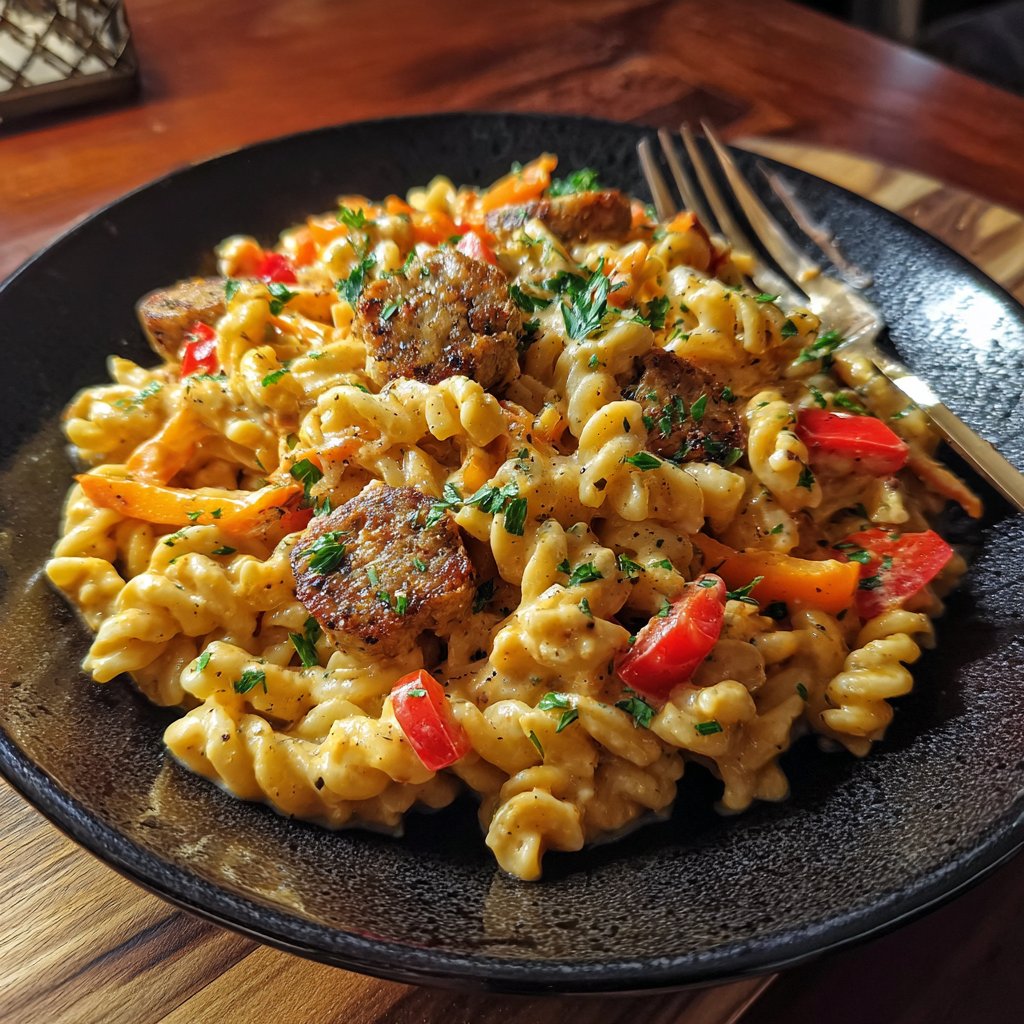 One Pot Creamy Cajun Sausage and Chicken Pasta
