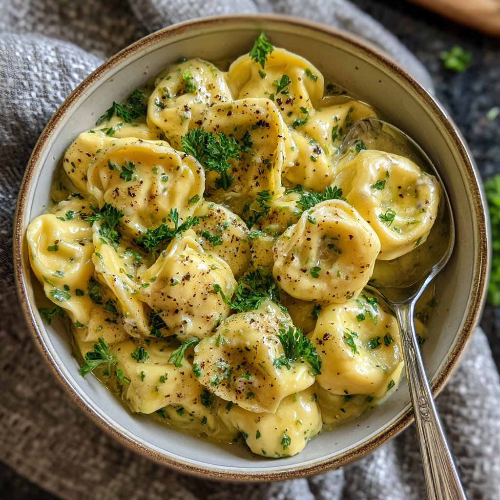 One Pot Creamy Garlic Tortellini